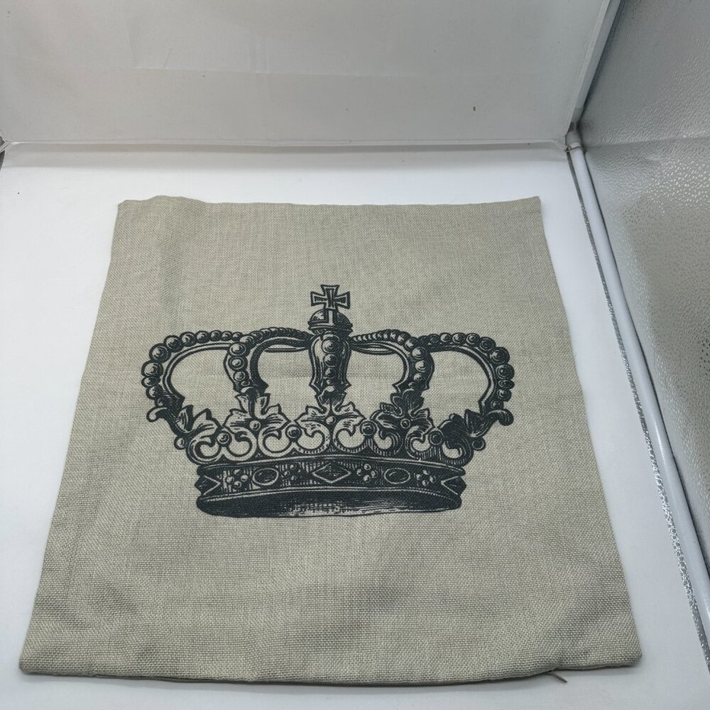 EUC Pillow Cover Cream Black Crown 16" x 16" Square Zipper Closure KFT